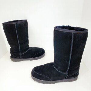 Brumby Womens Black Suede Tall Sheepskin Lined Winter Boots Size 9